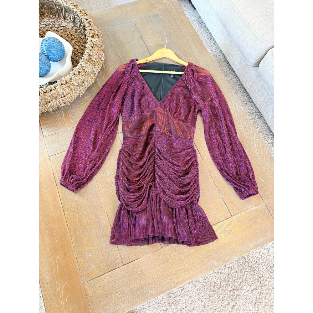 Aqua Metallic Ruched Mini Dress Womens Purple Size Medium